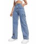 Women's High Waist Cargo Jeans Flap Pocket Wide Leg Denim Pants