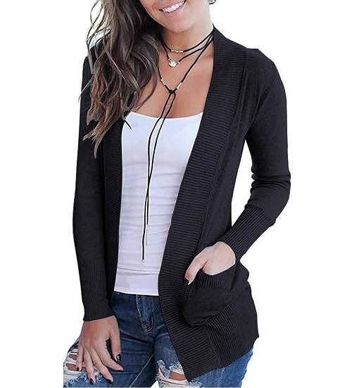 Women's Open Front Casual Long Sleeve Knit Classic Sweaters Cardigan with Pockets