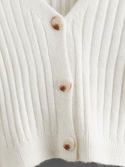 Women's Long Sleeve Plaid Button Front V Neck Soft Knit Cardigan Sweaters