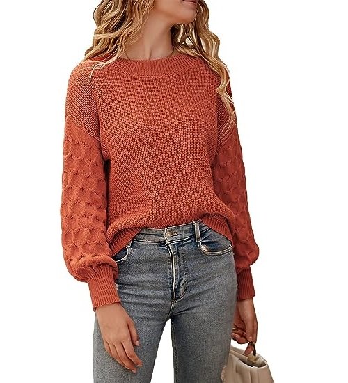 Women's Pullover Sweater Casual Long Sleeve Crewneck Loose Chunky Knit Jumper