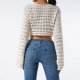 Women's Openwork Crochet Knit Cropped Tops Long Sleeve Autumn Sweater Tops