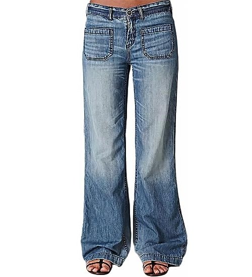 Women's Pocket Detail Wide Leg Jeans Low Waist Vintage Pants