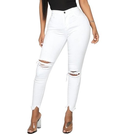 Women's High Rise Ripped Skinny Jeans Stretch Slim Fit Distressed Destroyed Denim Ankle Pants