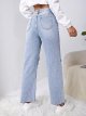 Women's High Waist Straight Leg Ripped Jeans Distressed Denim Pants